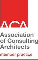 Association of Consulting Architects logo featuring a modern, red and white design